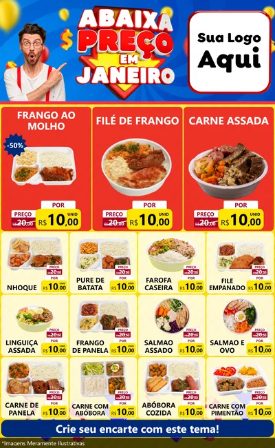 Modelo de Encarte para Encarte Grande com o tema Abaixa Preço em Janeiro para Restaurante