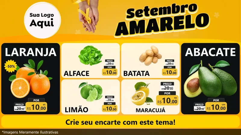 Modelo de TV para TV Horizontal com o tema Setembro Amarelo para Hortifrúti
