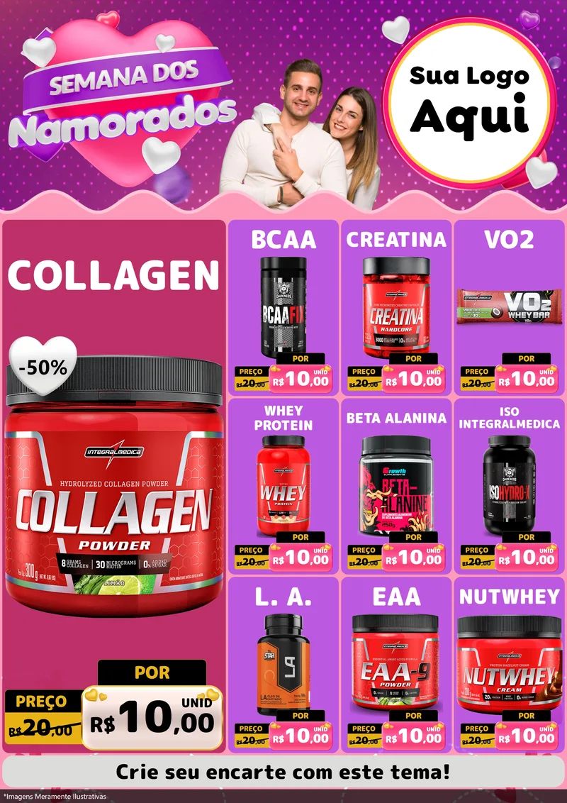 Modelo de Encarte para Encarte A4 Vertical com o tema Semana dos Namorados para Suplementos alimentares
