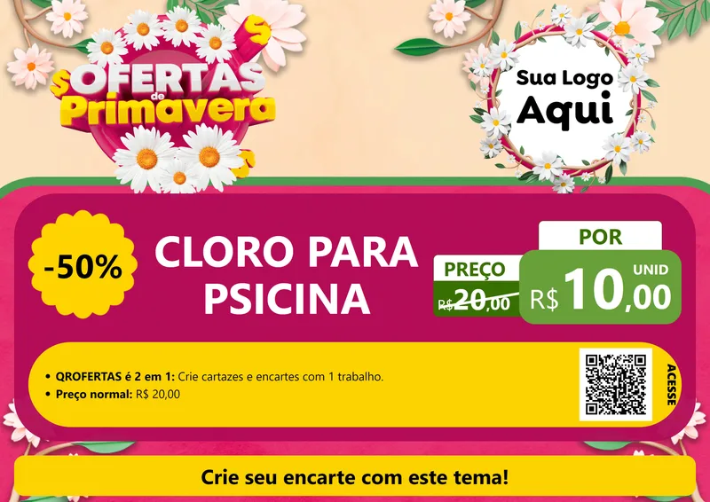 Modelo de Cartaz para Cartaz A4 Horizontal com o tema Ofertas de Primavera para Produtos para Piscina