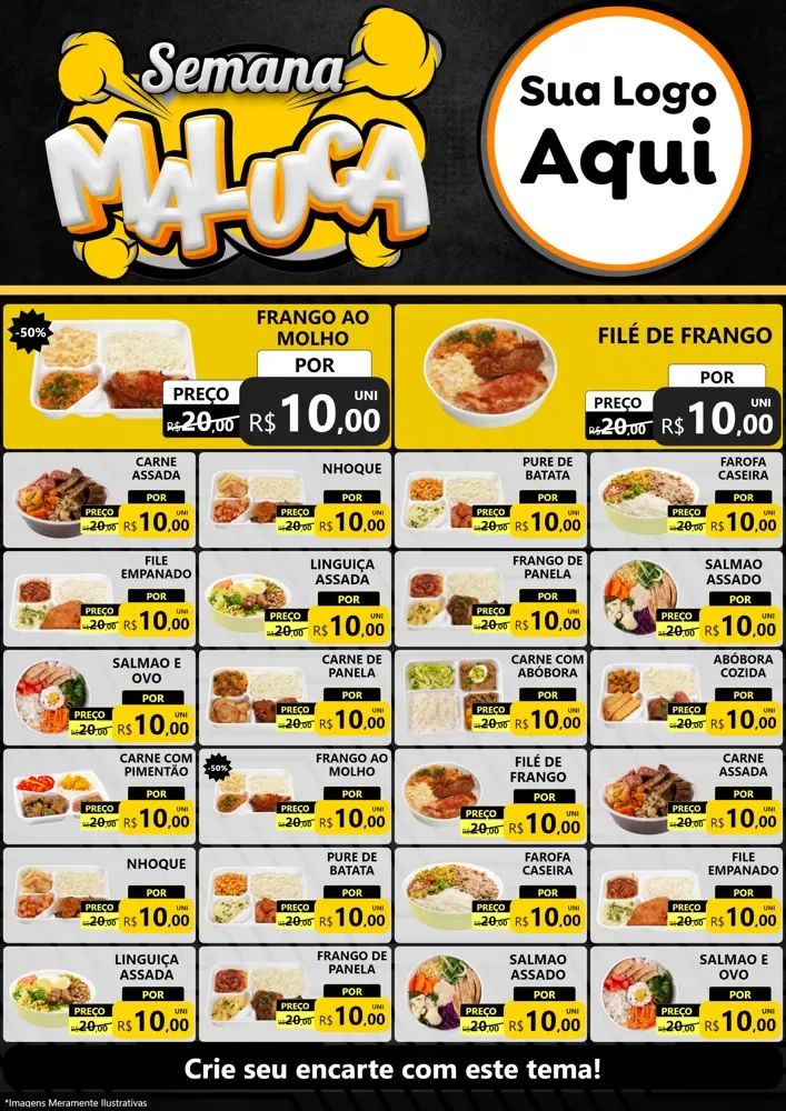 Modelo de Encarte para Encarte A4 Vertical com o tema Semana Maluca para Restaurante