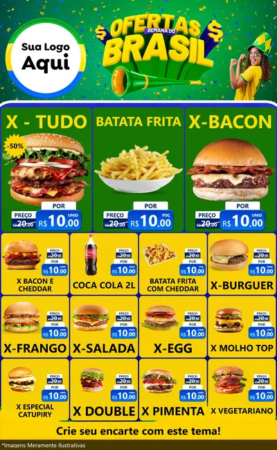 Modelo de Encarte para Encarte Grande com o tema Ofertas Semana do Brasil para Hamburgueria