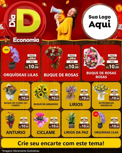 Modelo de Rede Social para Feed Instagram com o tema Dia D Economia para Floricultura e jardim