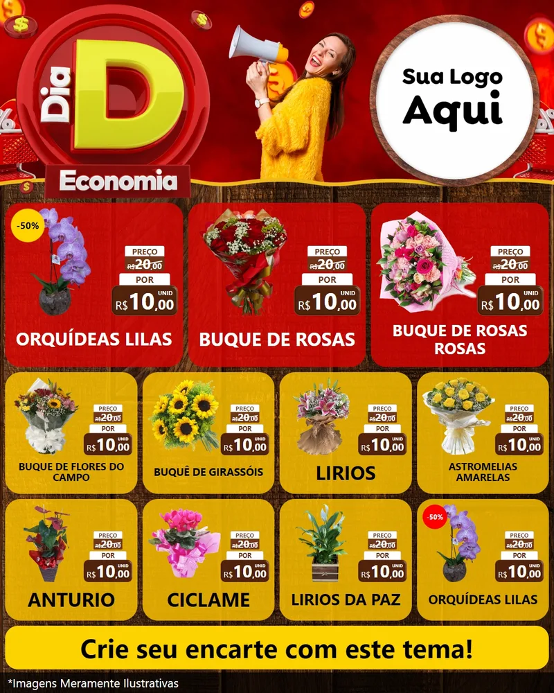 Modelo de Rede Social para Feed Instagram com o tema Dia D Economia para Floricultura e jardim