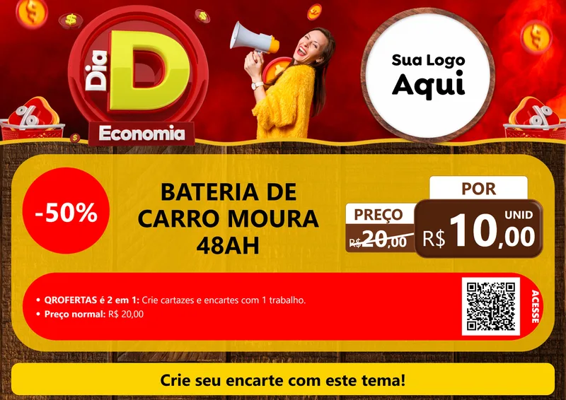Modelo de Cartaz para Cartaz A4 Horizontal com o tema Dia D Economia para Baterias Elétricas