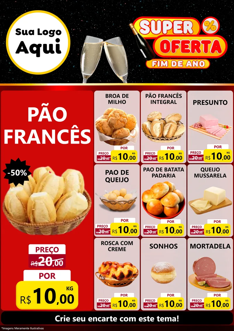 Modelo de Encarte para Encarte A4 Vertical com o tema Super Oferta Fim de Ano para Padaria