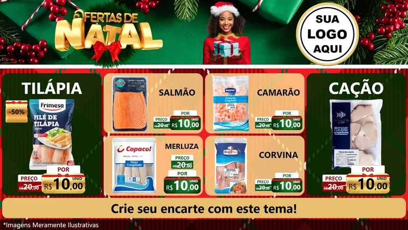 Modelo de TV para TV Horizontal com o tema Ofertas de Natal para Peixaria