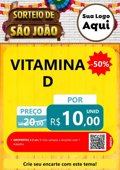 Modelo de Cartaz para Cartaz A4 Vertical com o tema Sorteio de São João para Farmácia
