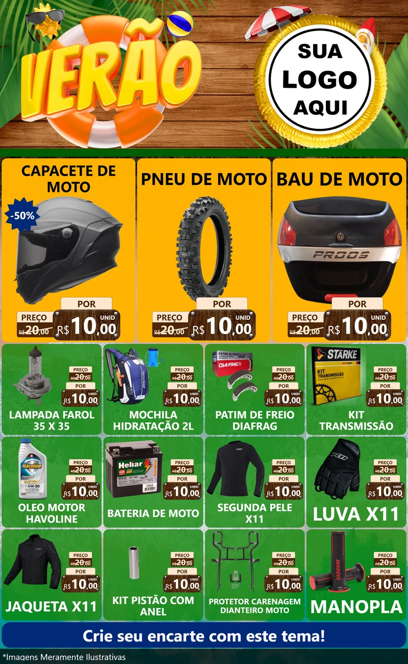 Modelo de Encarte para Encarte Grande com o tema Verão para Moto peças