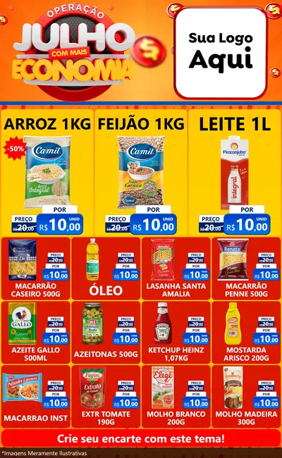 Modelo de Encarte para Encarte Grande com o tema Operação Julho Com Mais Economia para Supermercado