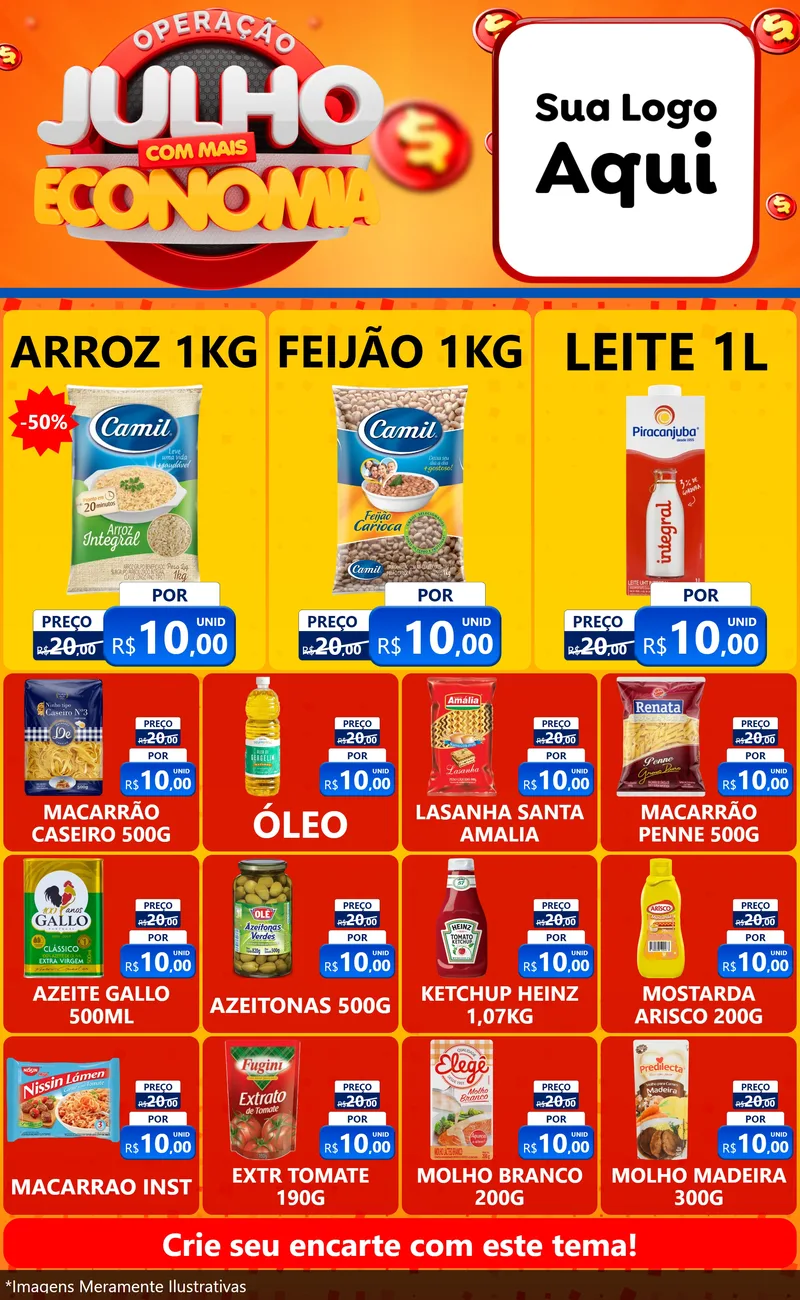 Modelo de Encarte para Encarte Grande com o tema Operação Julho Com Mais Economia para Supermercado