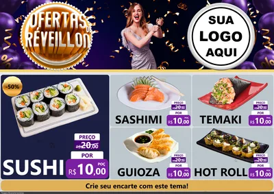 Modelo de Encarte para Encarte A4 Horizontal com o tema Ofertas de Réveillon para Comida japonesa