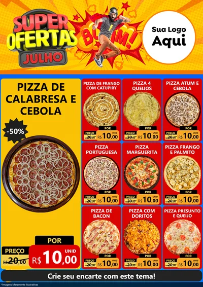 Modelo de Encarte para Encarte A4 Vertical com o tema Super Ofertas Julho para Pizzaria