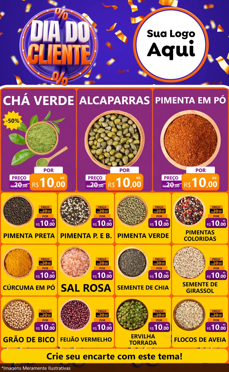 Modelo de Encarte para Encarte Grande com o tema Dia do Cliente para Produtos Naturais