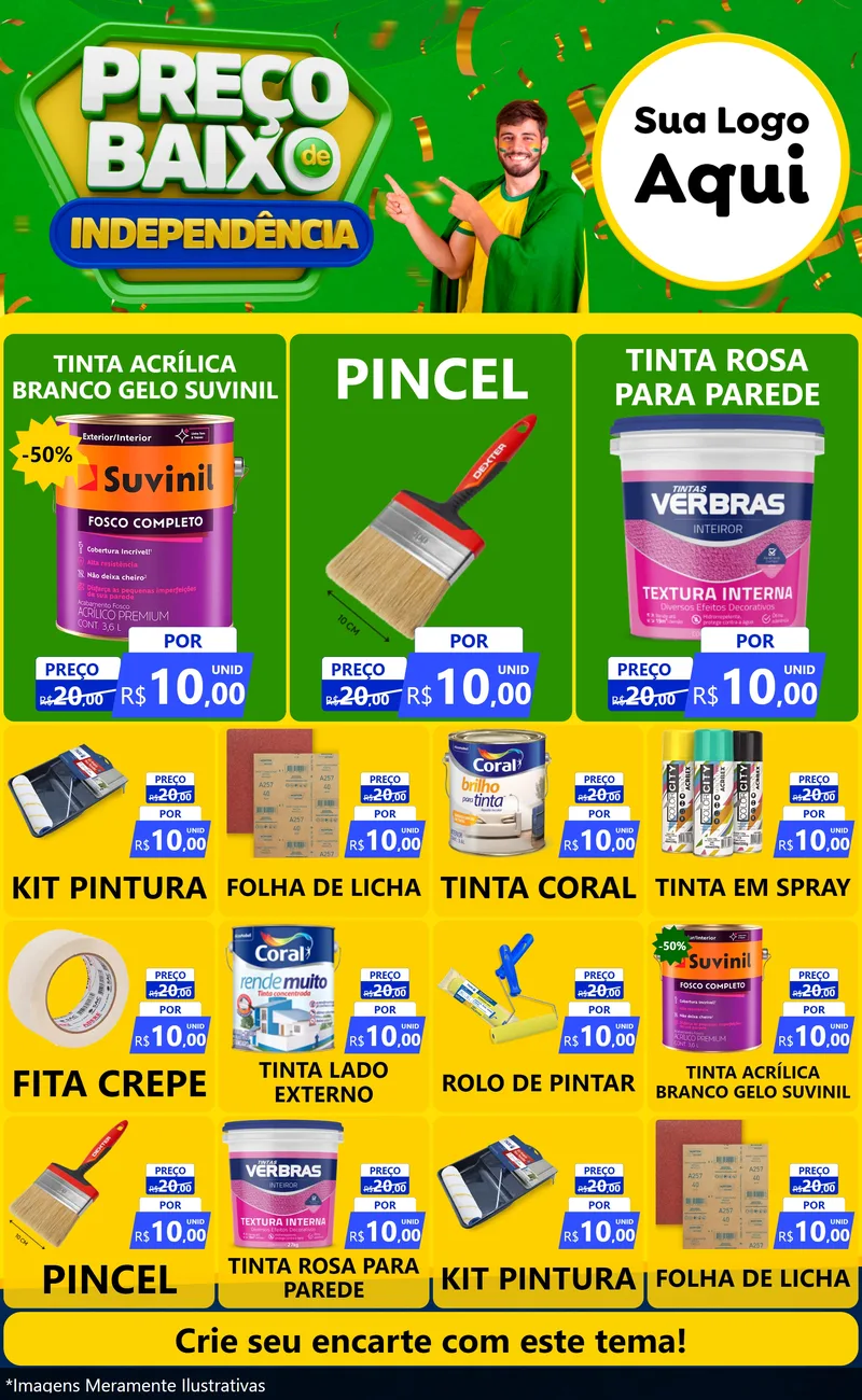 Modelo de Encarte para Encarte Grande com o tema Preço Baixo de Independência para Tintas e Ferramentas