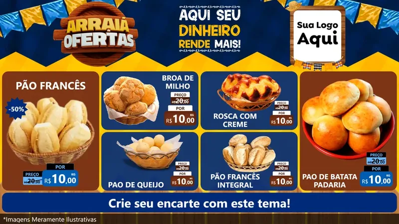 Modelo de TV para TV Horizontal com o tema Arraiá de Ofertas - Junina para Padaria