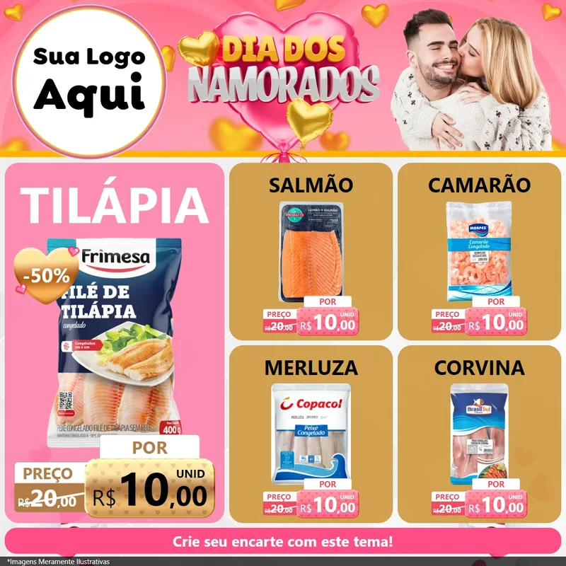 Modelo de Rede Social para Feed Facebook com o tema Dia dos Namorados para Peixaria
