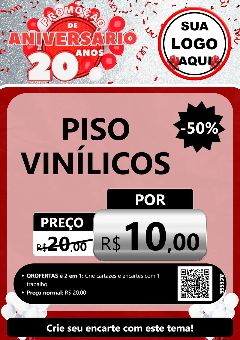 Modelo de Cartaz para Cartaz A4 Vertical com o tema Promoção de Aniversário - 20 Anos para Material para Construção