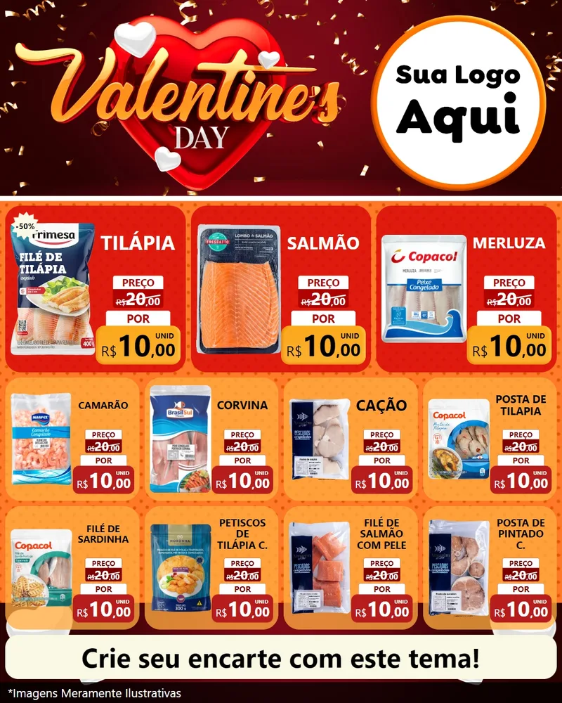 Modelo de Rede Social para Feed Instagram com o tema Valentine's Day para Peixaria