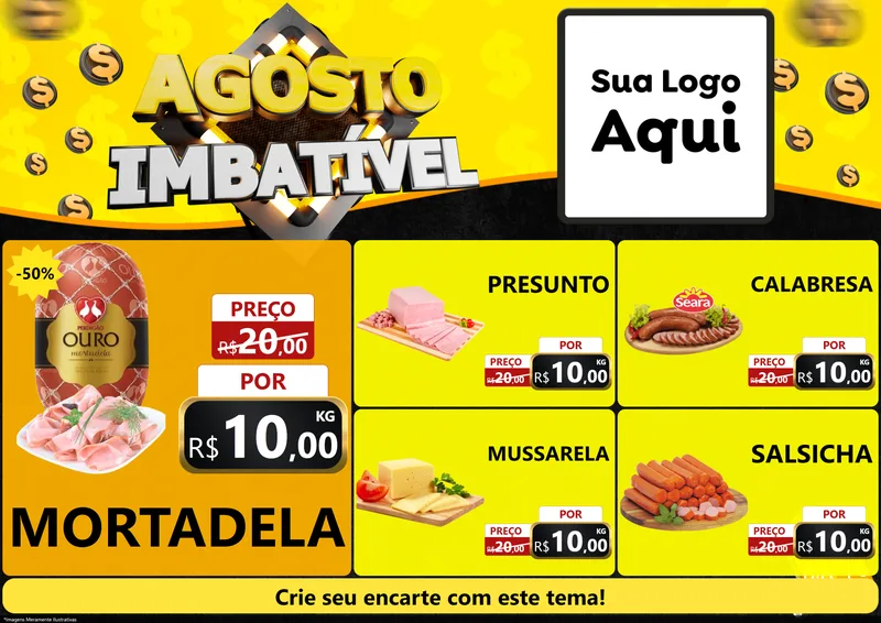 Modelo de Encarte para Encarte A4 Horizontal com o tema Agosto Imbatível para Frios e Laticínios