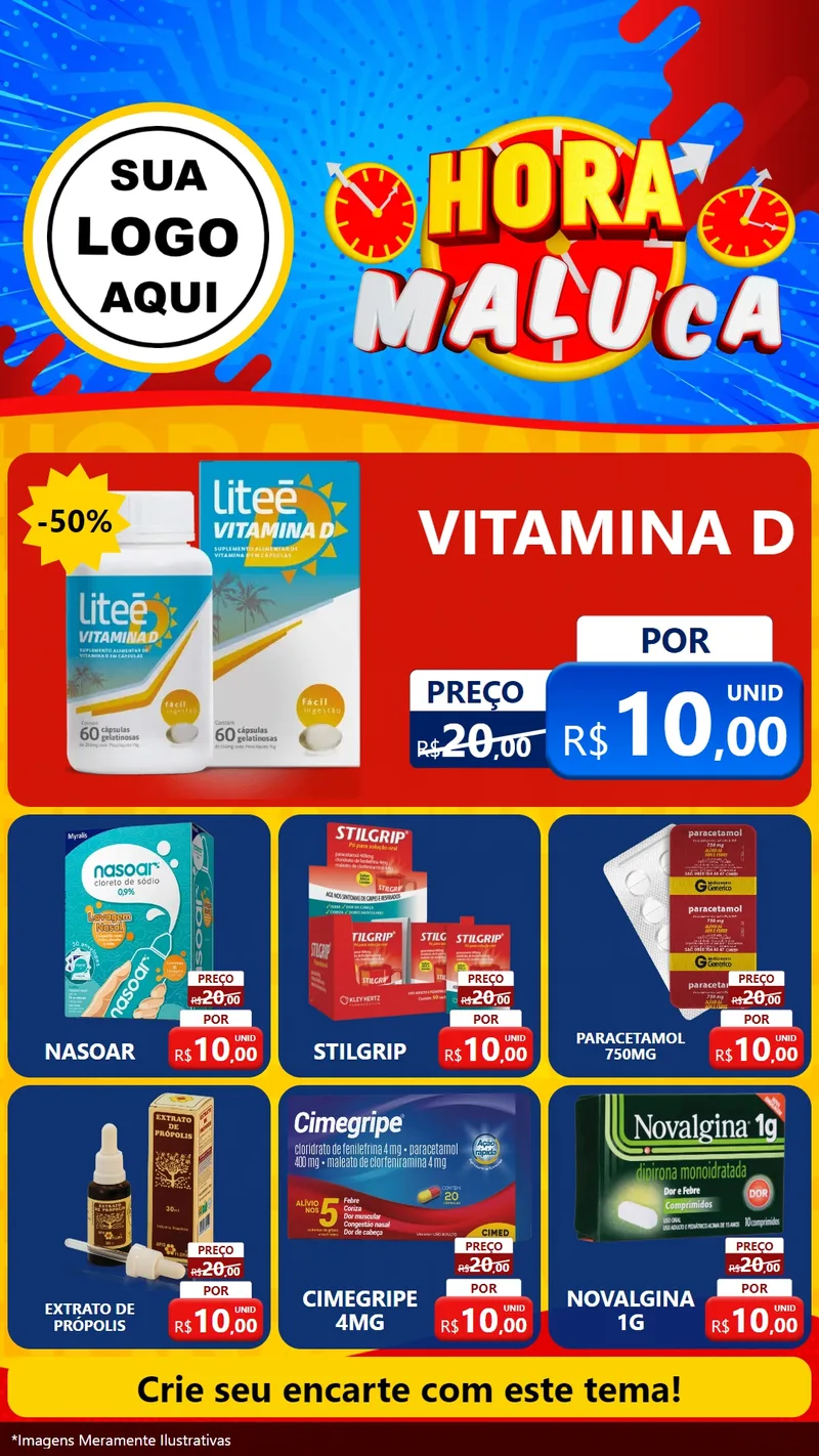 Modelo de Rede Social para Stories com o tema Hora Maluca para Farmácia
