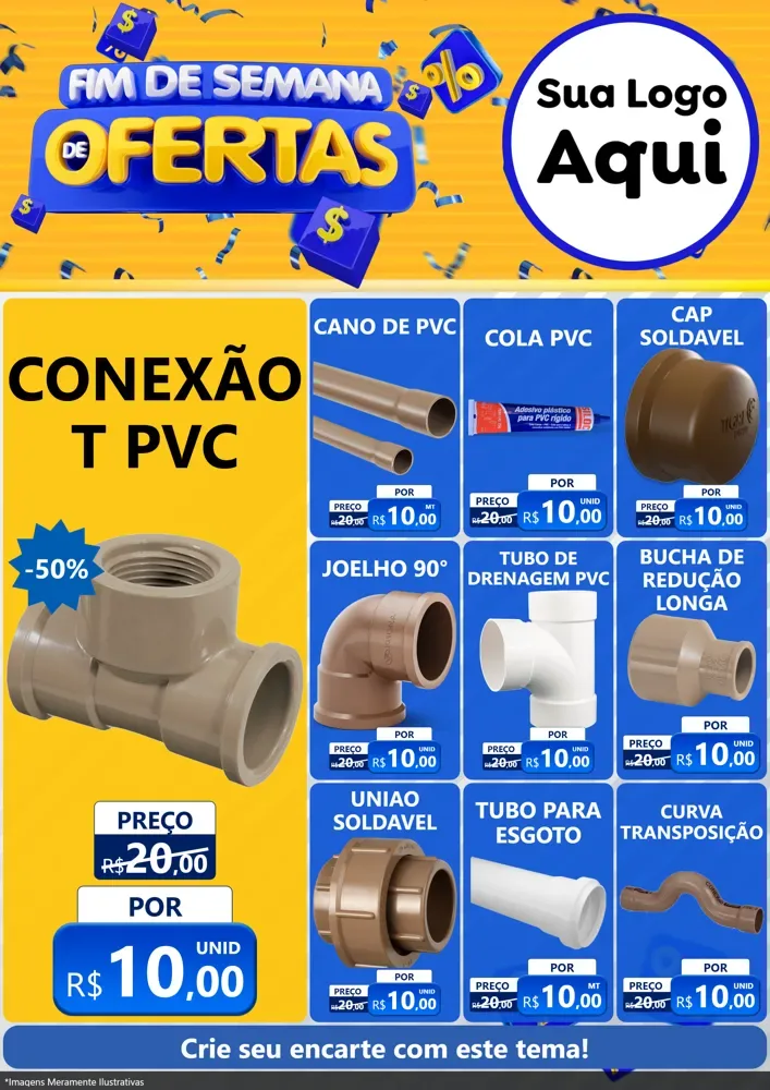 Modelo de Encarte para Encarte A4 Vertical com o tema Fim de Semana de Ofertas para Tubos e conexões