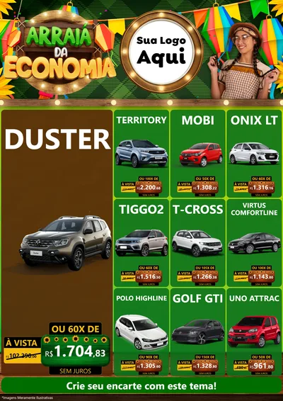 Modelo de Encarte para Encarte A4 Vertical com o tema Arraiá de Economia para Concessionaria de Carros