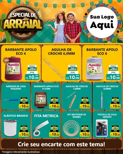 Modelo de Rede Social para Feed Instagram com o tema Especial De Arraial para Armarinho e Aviamentos