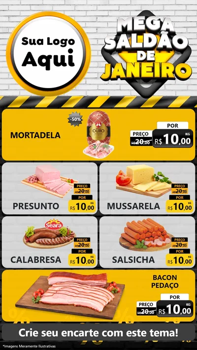 Modelo de TV para TV Vertical com o tema Mega Saldão de Janeiro para Frios e Laticínios
