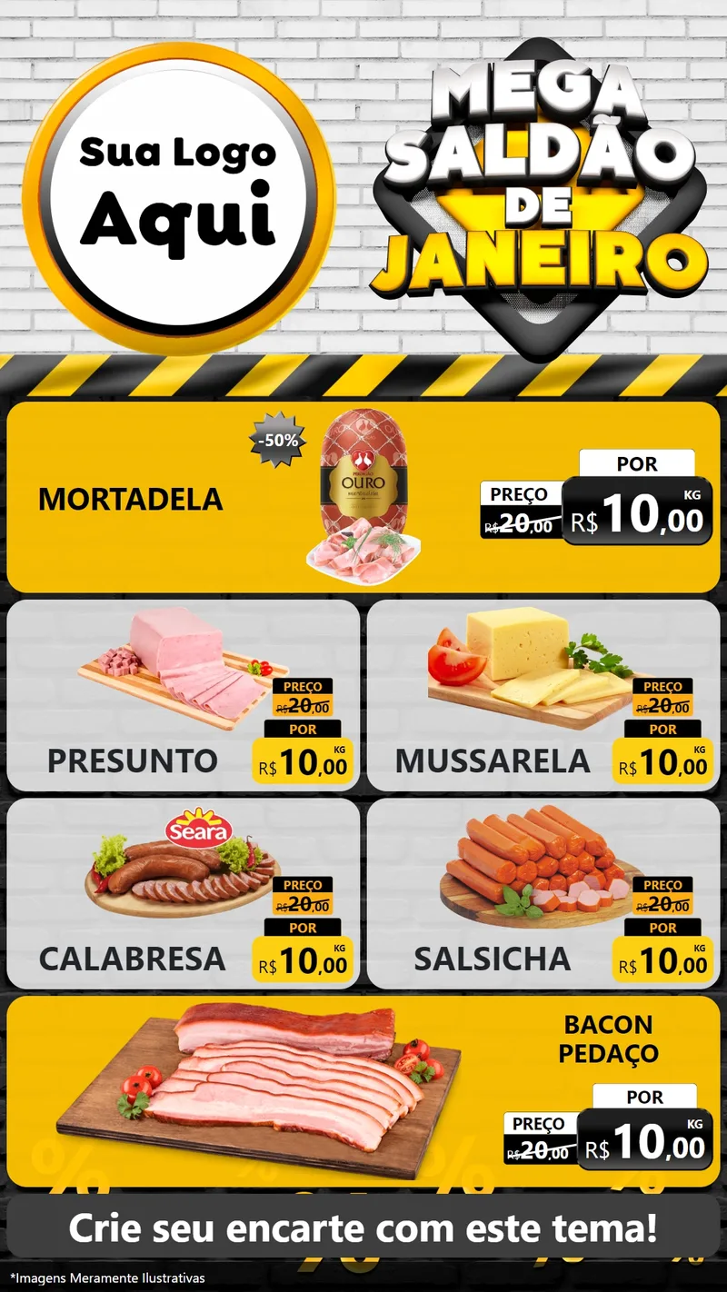 Modelo de TV para TV Vertical com o tema Mega Saldão de Janeiro para Frios e Laticínios