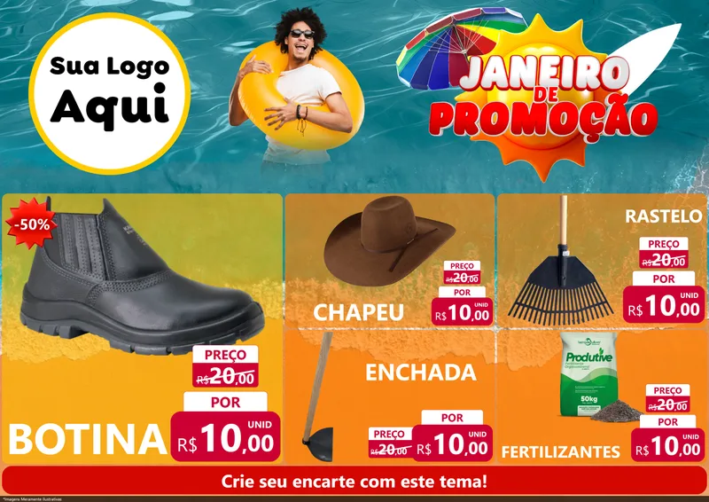 Modelo de Encarte para Encarte A4 Horizontal com o tema Janeiro de Promoção para Agropecuária