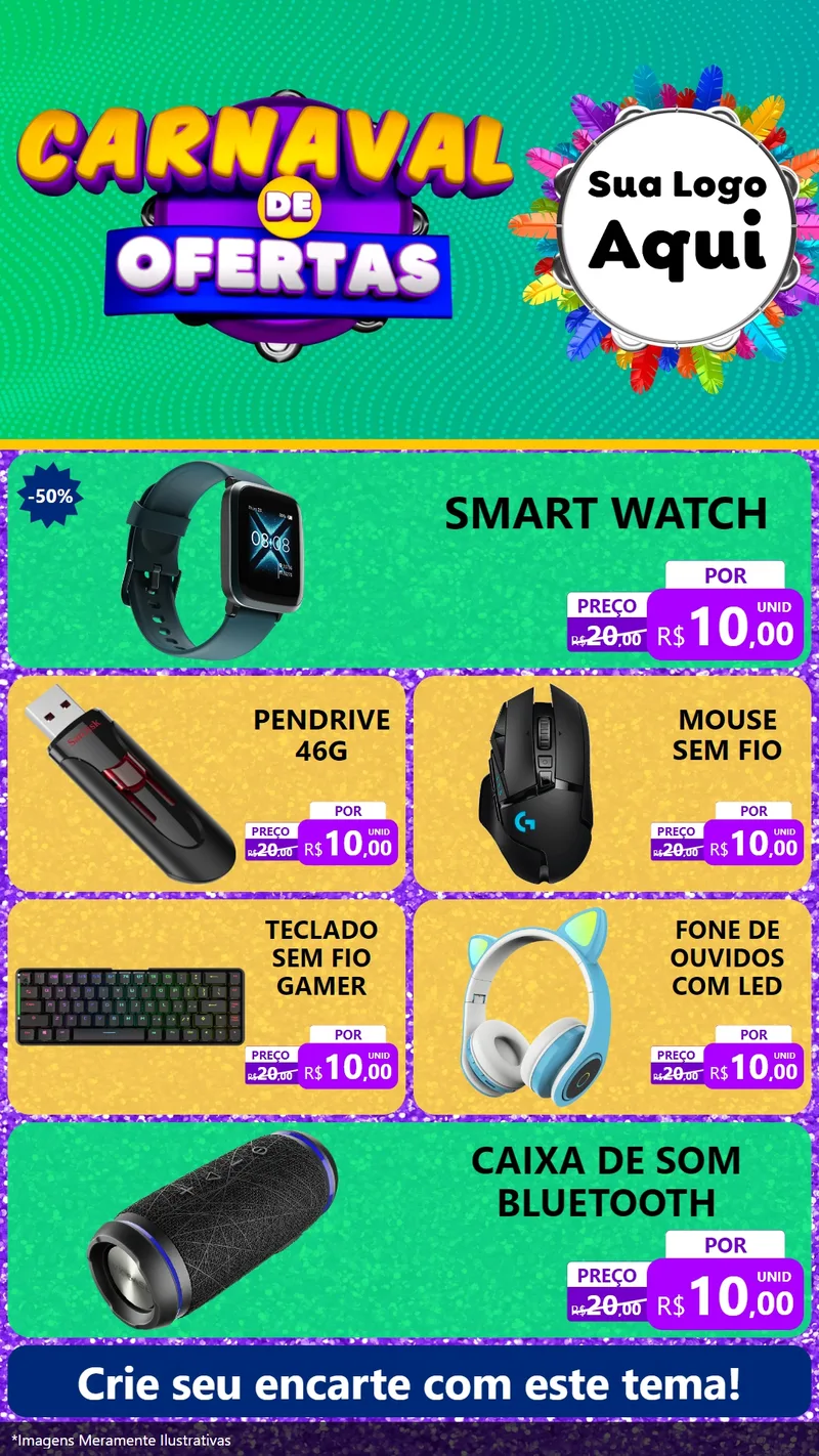 Modelo de TV para TV Vertical com o tema Carnaval de Ofertas para Informática