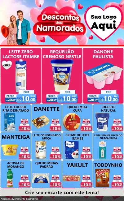 Modelo de Encarte para Encarte Grande com o tema Descontos dos Namorados para Frios e Laticínios