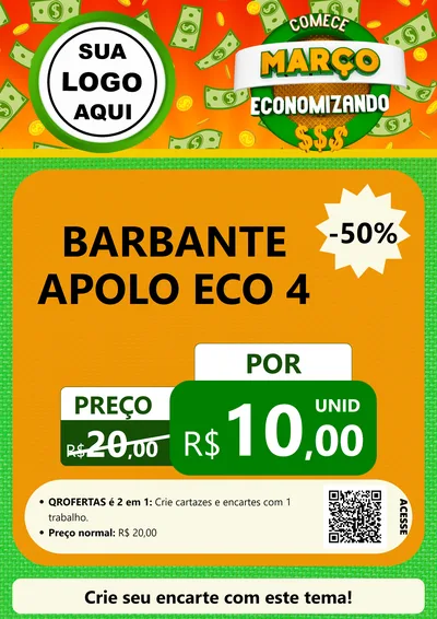 Modelo de Cartaz para Cartaz A4 Vertical com o tema Comece Março Economizando para Armarinho e Aviamentos