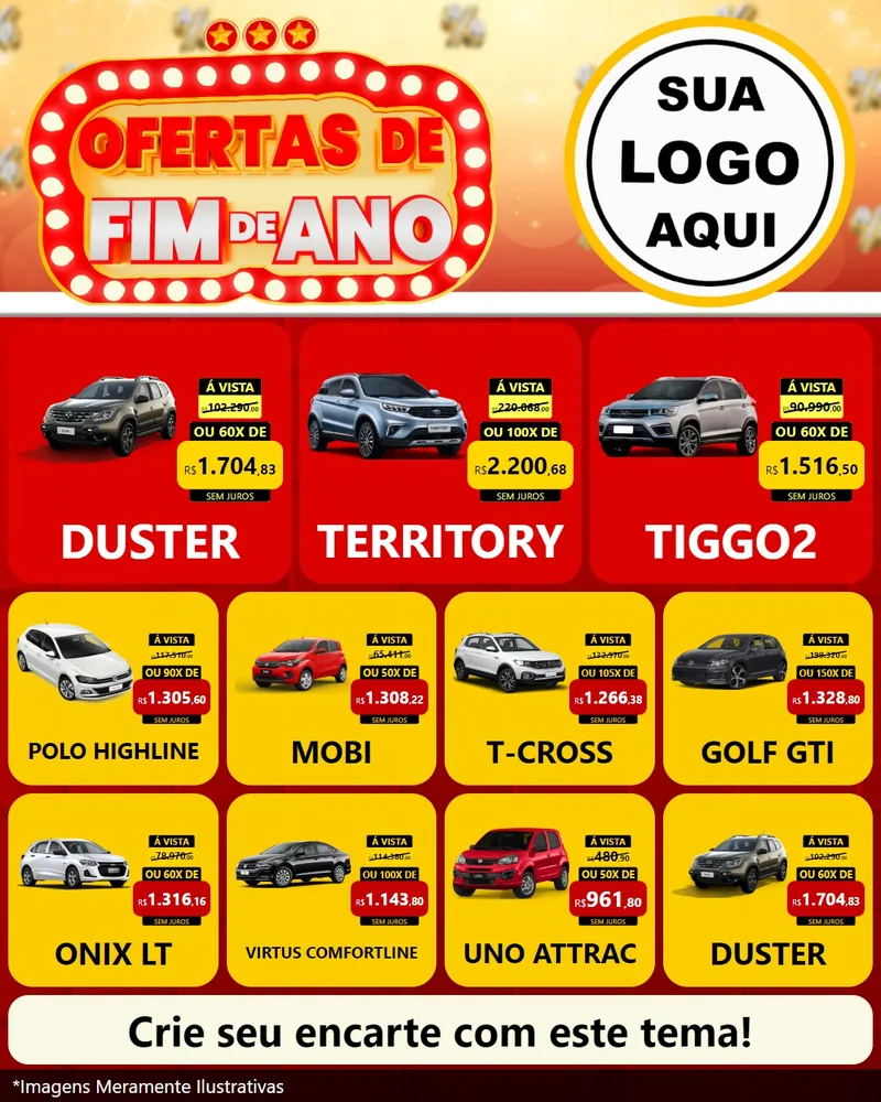Modelo de Rede Social para Feed Instagram com o tema Ofertas de Fim de Ano para Concessionaria de Carros