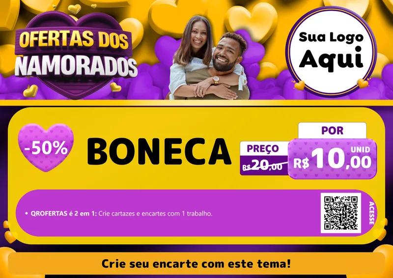 Modelo de Cartaz para Cartaz A4 Horizontal com o tema Oferta Dos Namorados para Brinquedos
