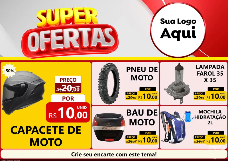 Modelo de Encarte para Encarte A4 Horizontal com o tema Super Ofertas para Moto peças