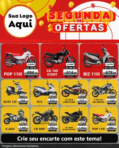 Modelo de Rede Social para Feed Instagram com o tema Segunda de Ofertas para Concessionaria de Motos