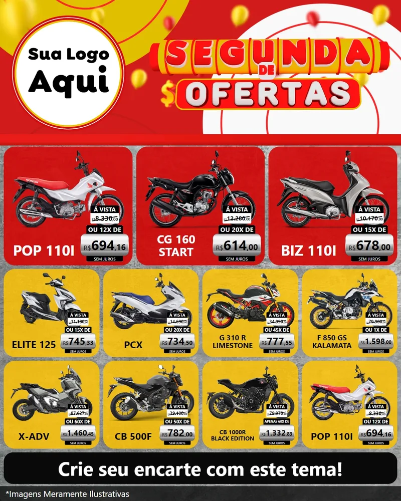 Modelo de Rede Social para Feed Instagram com o tema Segunda de Ofertas para Concessionaria de Motos