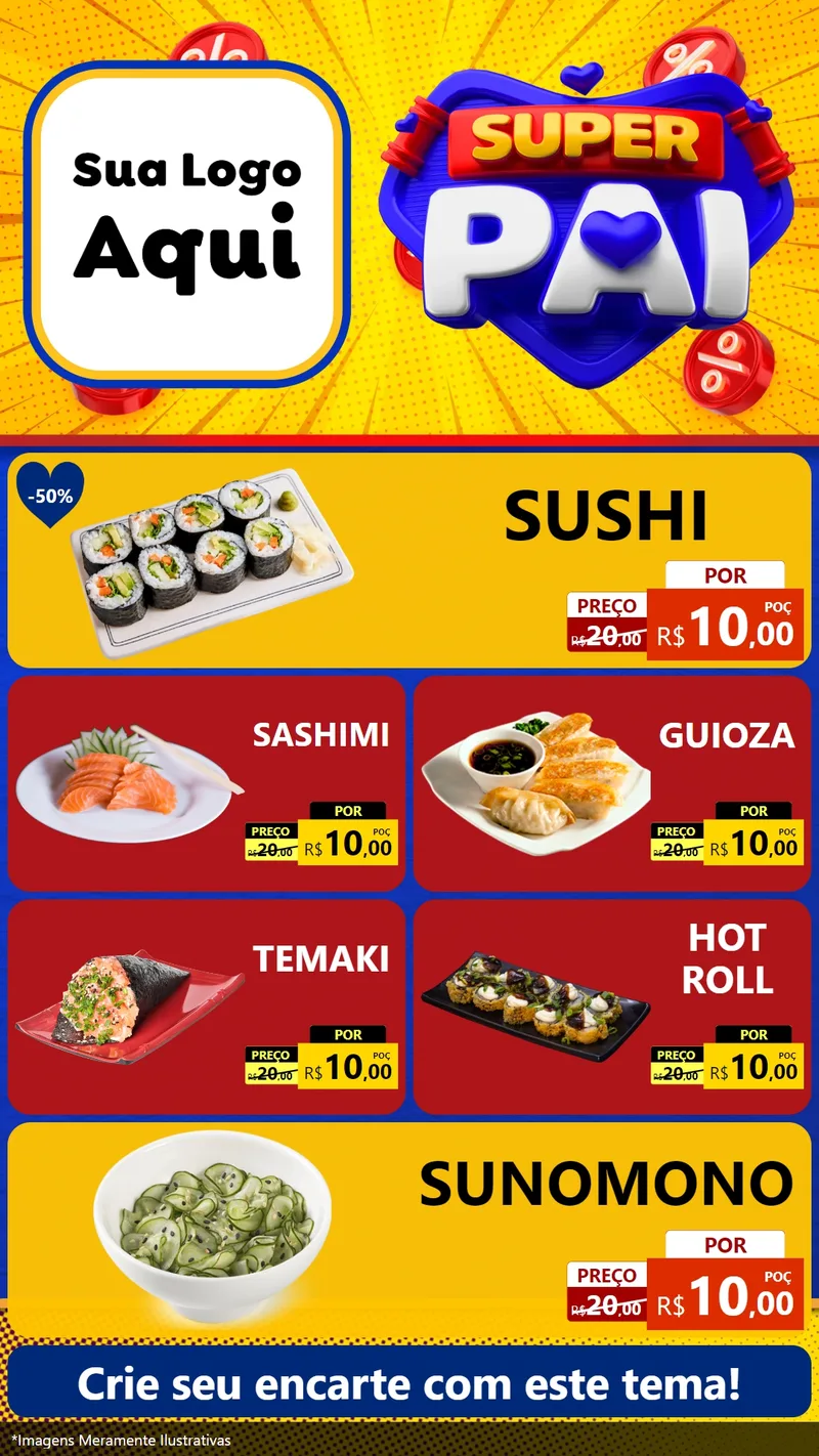 Modelo de TV para TV Vertical com o tema Super Pai para Comida japonesa