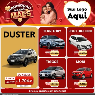 Modelo de Rede Social para Feed Facebook com o tema Promoção Dia das Mães para Concessionaria de Carros