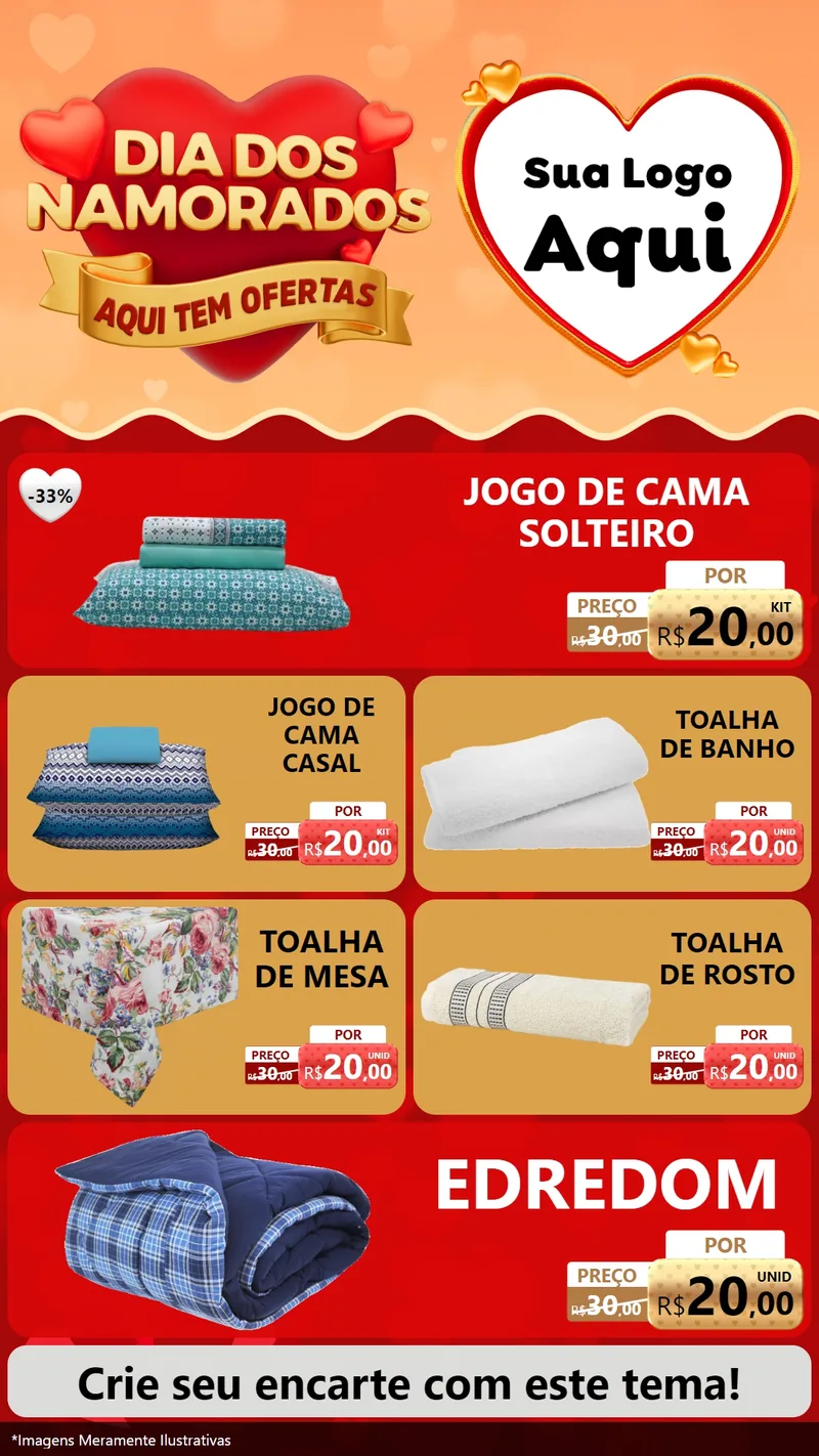 Modelo de TV para TV Vertical com o tema Dia dos Namorados - Aqui Tem Ofertas para Cama, Mesa e Banho