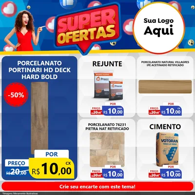 Modelo de Rede Social para Feed Facebook com o tema Super Ofertas para Pisos e revestimentos