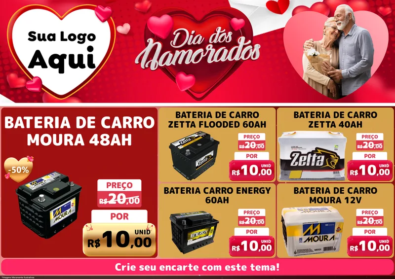 Modelo de Encarte para Encarte A4 Horizontal com o tema Dia Dos Namorados para Baterias Elétricas