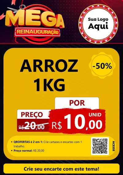 Modelo de Cartaz para Cartaz A4 Vertical com o tema Mega Reinauguração para Supermercado