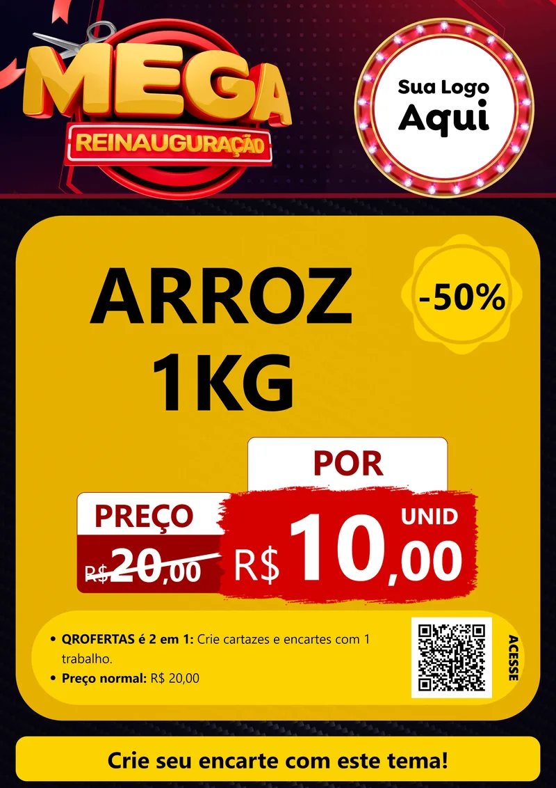 Modelo de Cartaz para Cartaz A4 Vertical com o tema Mega Reinauguração para Supermercado