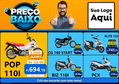 Modelo de Encarte para Encarte A4 Horizontal com o tema Preço Baixo para Concessionaria de Motos