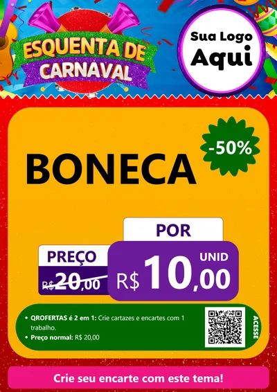 Modelo de Cartaz para Cartaz A4 Vertical com o tema Esquenta de Carnaval para Brinquedos