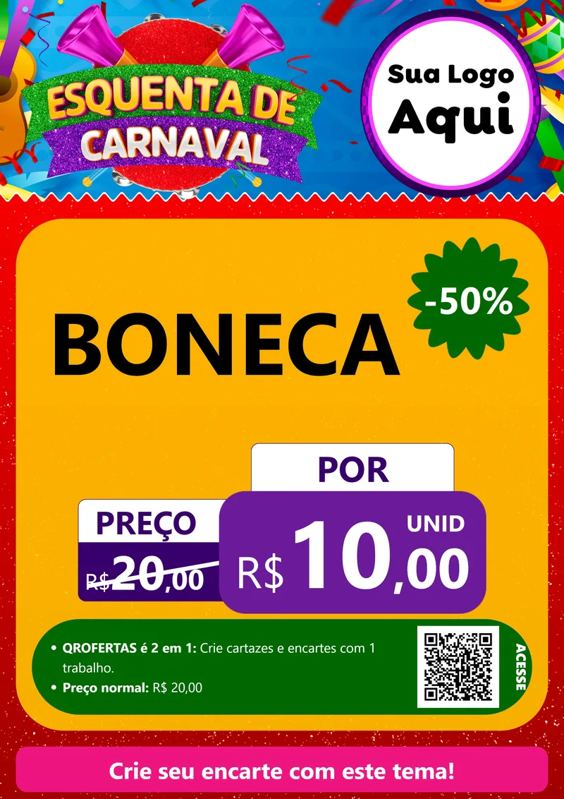 Modelo de Cartaz para Cartaz A4 Vertical com o tema Esquenta de Carnaval para Brinquedos