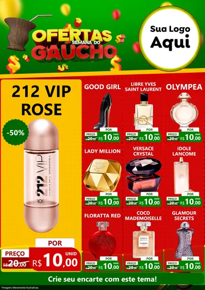 Modelo de Encarte para Encarte A4 Vertical com o tema Ofertas Semana Do Gaúcho para Perfumes
